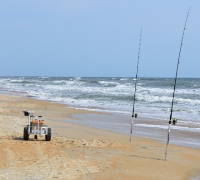 fishing poles and cart on beach | Coastline Realty Vacations